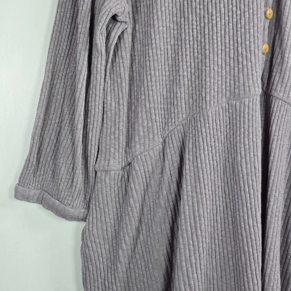 Free People Beach Oversized Assym, Thermal Waffle Knit 3/4 Length Slv Top, Lg - Picture 4 of 7